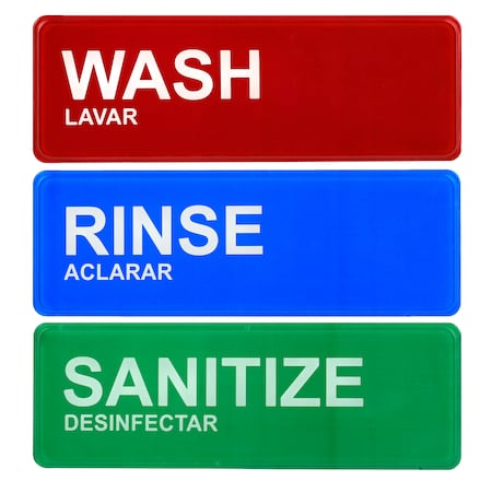 Alpine Industries Wash, Rinse, Sanitize Signage 9"x3" ALPSGN-41​